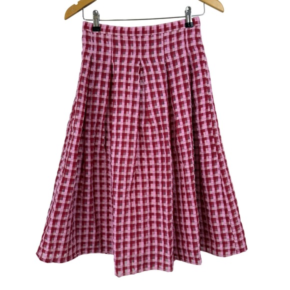 NEW Eva Franco Pink TEXTURED PLAID Midi Skirt WOMEN 2 Party ANTHROPOLOGIE - Picture 7 of 12